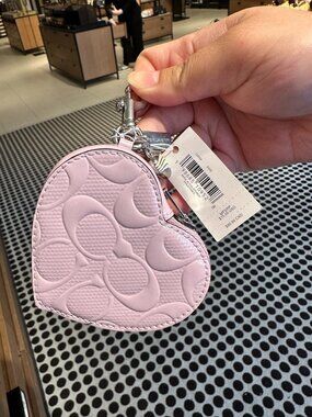 NWT! Coach CCD04 Heart Bag Charm With Patent Signature Leather In Purple/Silver
